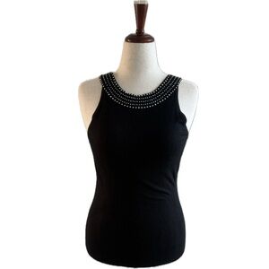 White House Black Market Black sleevless sweater Top w/ Studded Neckline-Medium